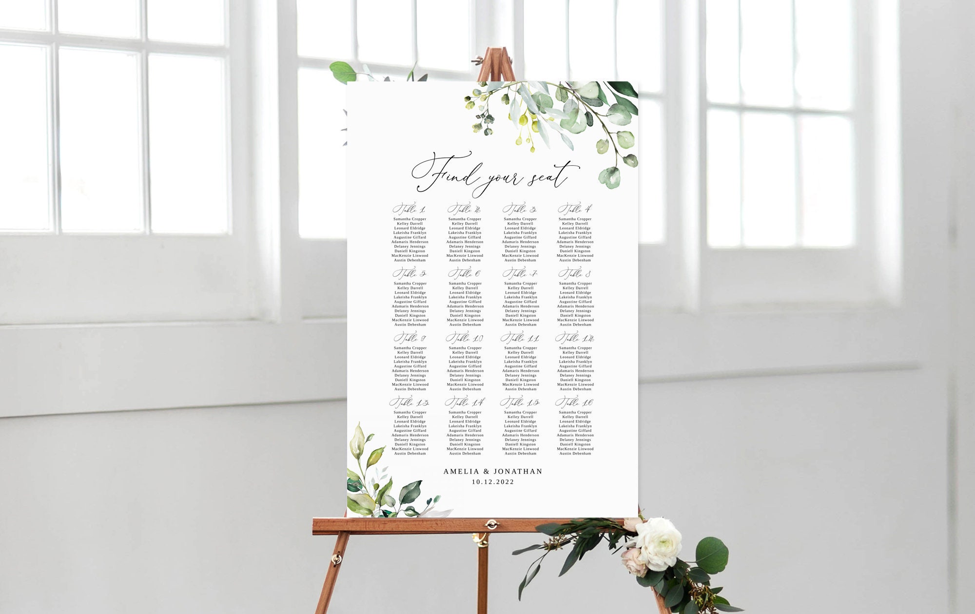 Greenery Wedding Seating Chart Template, Garden Wedding Seating Chart, Wedding Seating Board, Seating Plan, Templett, #B32