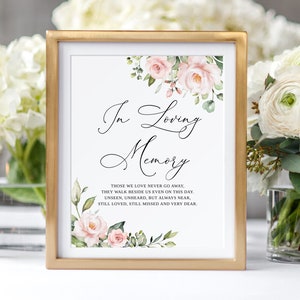 In Loving Memory Sign, Memorial Wedding Sign, Wedding In Loving Memory Sign, Editable Memory Sign, Blush Flowers, Templett, #B33