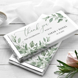 Emballage de bonbons vert sauge, modèle d'emballage de barre de chocolat, emballage de bonbons de mariage vert sauge, cadeaux au chocolat, étiquette de faveur de barre chocolatée, B8