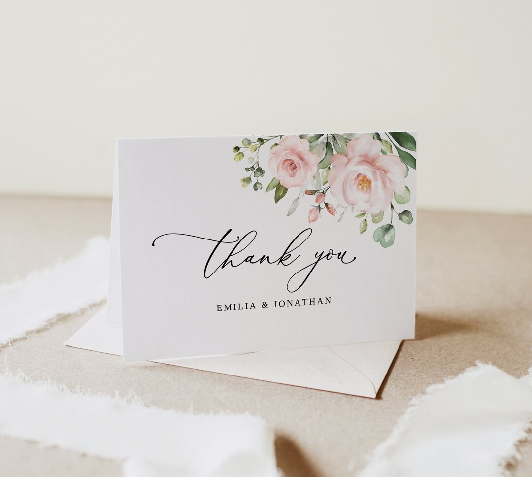 Blush Wedding Thank You Card Template, Light Pink Wedding Thank You ...