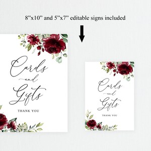 Burgundy Wedding Cards and Gifts Sign, Printable Wedding Cards and ...