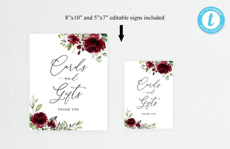 Burgundy Wedding Cards and Gifts Sign Printable Wedding Cards - Etsy