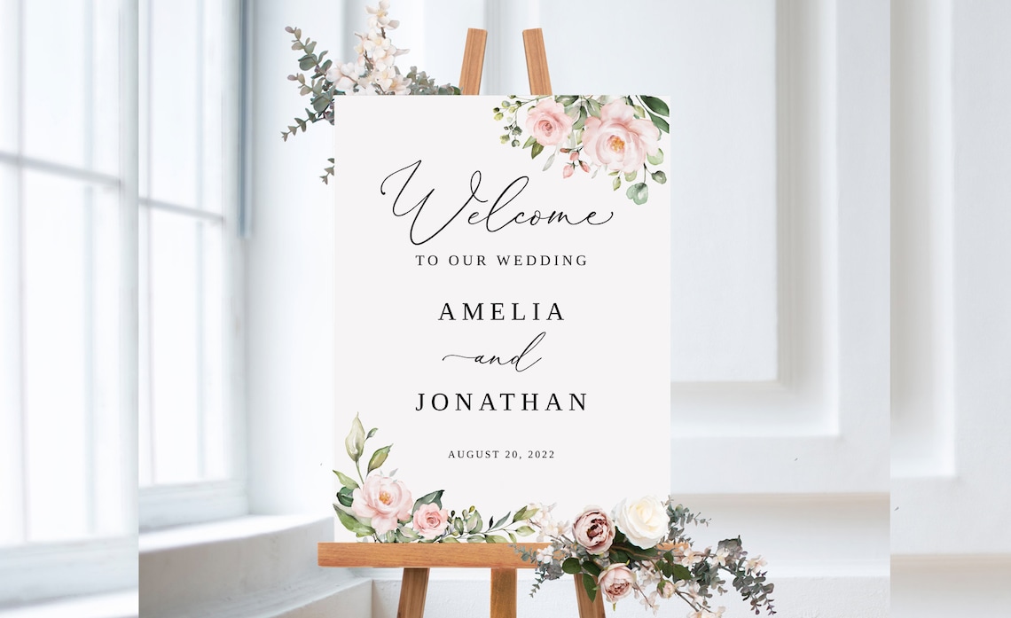 Blush Wedding Welcome Sign Template Blush Pink Welcome Sign image 1