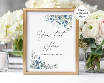 Dusty Blue Wedding Sign, Edit Yourself, Custom Wedding Sign Template, Blue Wedding Sign, Printable Signs, Templett, #B97