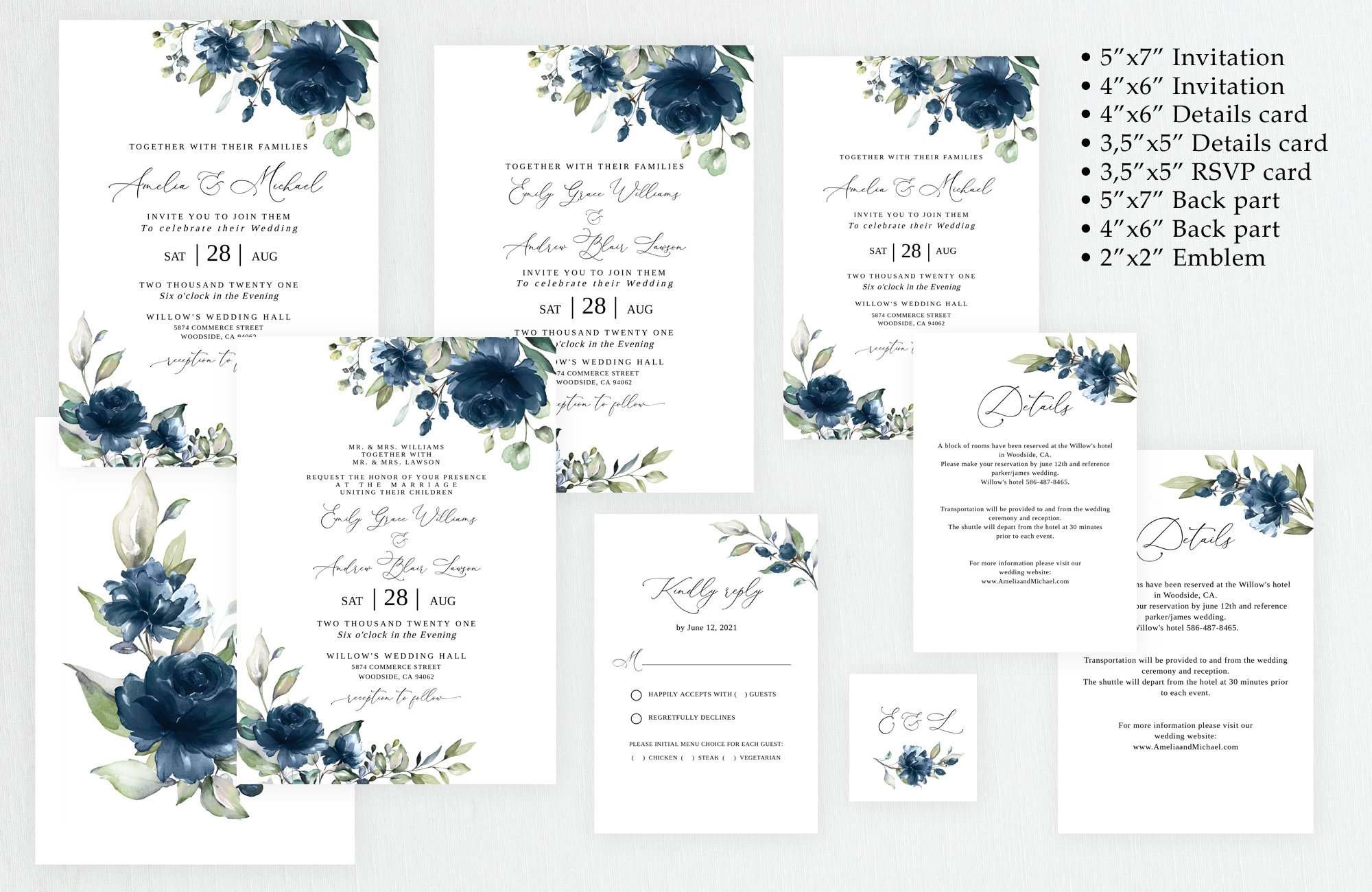 Navy Blue Wedding Invitation Template Blue Wedding - Etsy