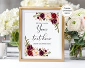 Editable Burgundy Floral Wedding Sign Template (Templett)
