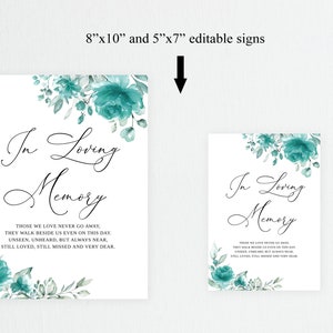 Teal Memory Teal Wedding in Loving Memory Sign, Memorial Wedding Sign, Turquoise ...
