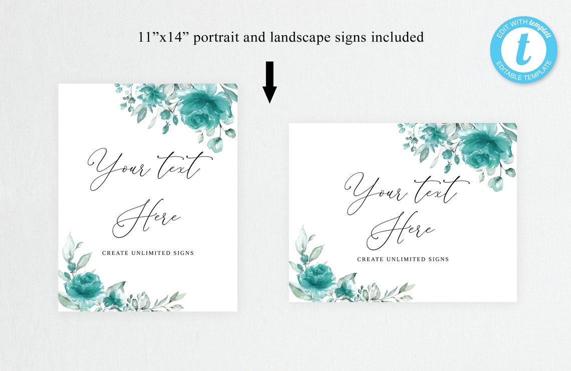Turquoise Inlay Sign Turquoise Wedding Sign, Teal Wedding Sign, Custom Sign Template, Edit ...