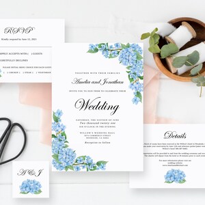 Hydrangea Wedding Invitation Template, Printable Wedding Invitation, Blue Wedding Invitation, Blue Hydrangea Invitation, Templett, B25