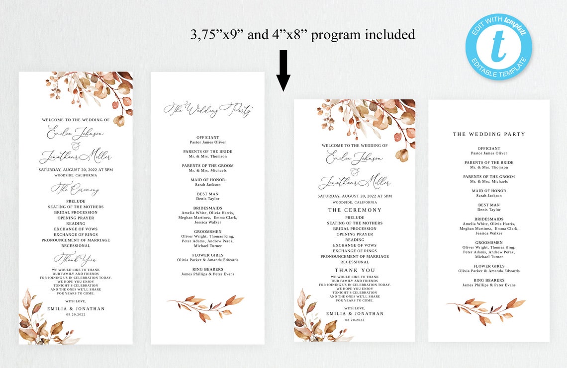 Fall Wedding Program Template Autumn Wedding Program Etsy