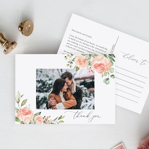 Pfirsich Hochzeit Dankeskarte Vorlage, Hochzeit Dankeskarte, Postkarte Dankeskarte, Foto Dankeskarte, Templett, #B39