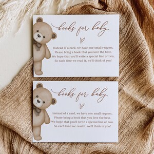 Teddy baby shower boeken voor babykaart, boekaanvraagkaart Beer babyshower invoegen Breng een boekenkaart, babybibliotheek beerthema B212