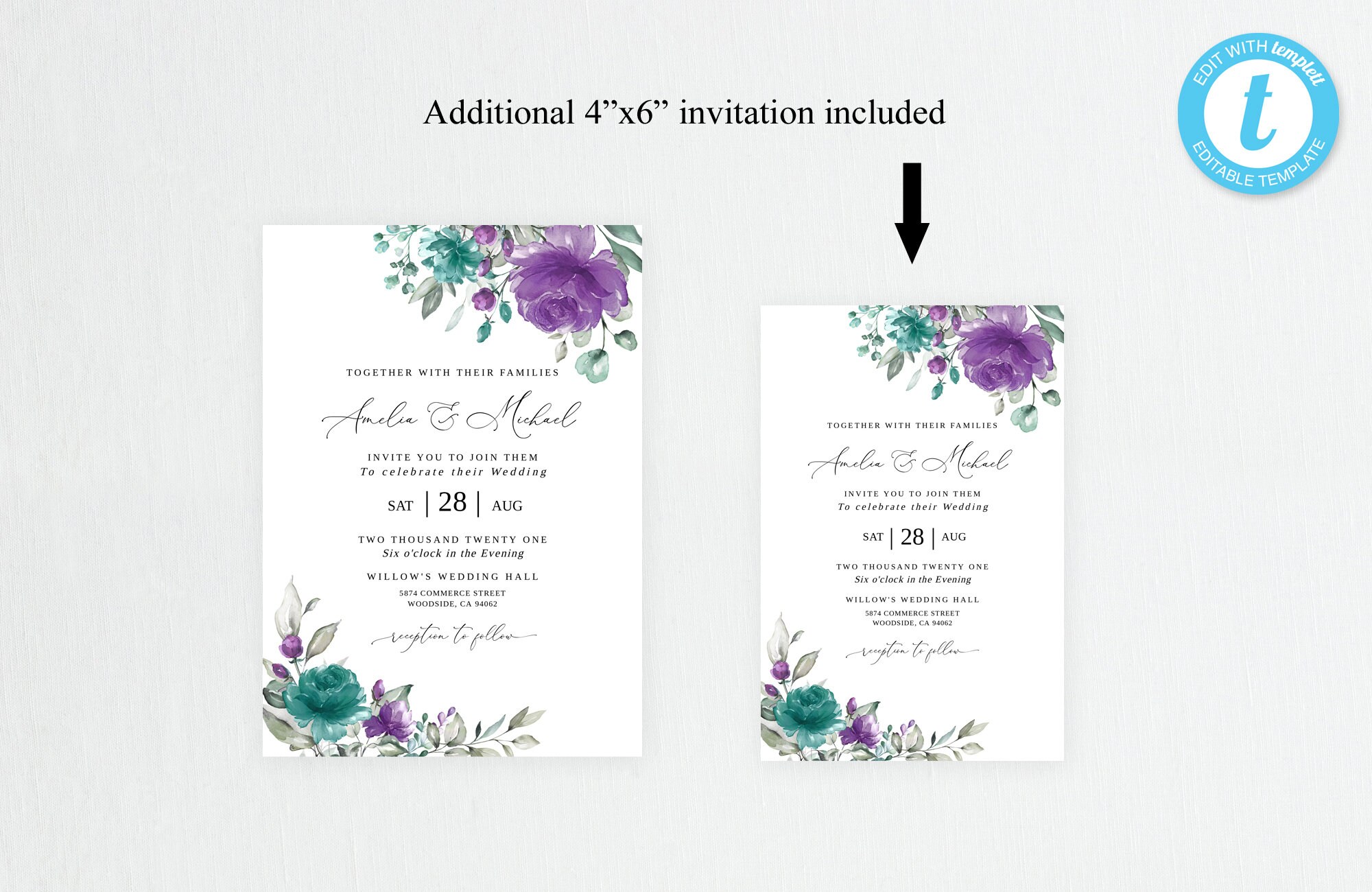 Purple And Green Wedding Invitation Templates