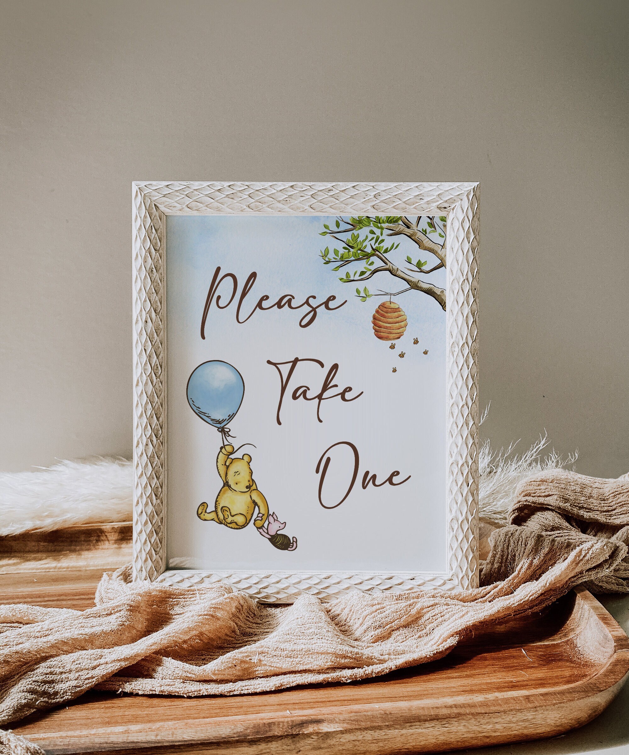 Classic Winnie-the-pooh Baby Shower Favors Sign Template, Editable