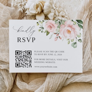 Qr Code Antwortkarte, Qr Code Hochzeitsvorlage, Blush Pink Antwortkarte, Blush Pink Antwortkarte, Blush Rosa Antwortkarte, B33