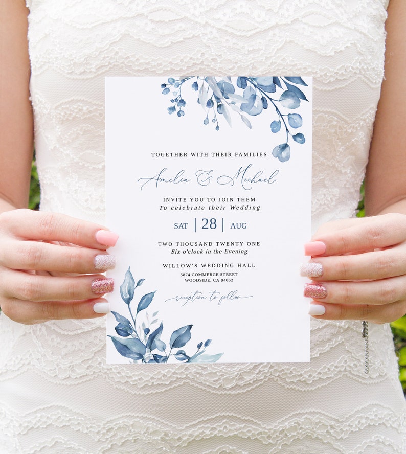 Dusty Blue Wedding Invitation Template Blue Wedding | Etsy