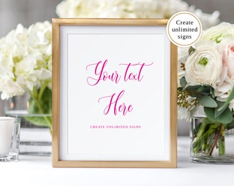 Hot Pink Sign Template, Editable Sign, Edit Yourself, Custom Sign Template, Modern Sign, Printable Signs, Templett, #B160