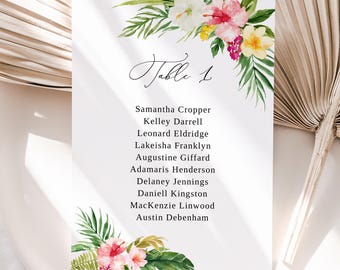 Tropical Wedding Seating Chart Cards Template, Hanging Seat Chart, Hawaiian Theme, PW1216