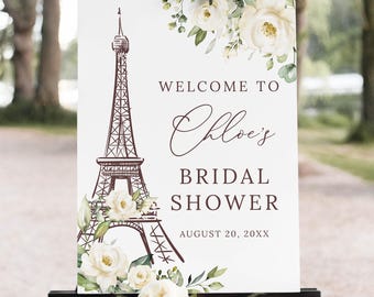 Paris Bridal Shower Welcome Sign Template, Eiffel Tower Floral Bridal Shower Welcome Sign, Bridal Brunch, Bachelorette Party, Templett, B238