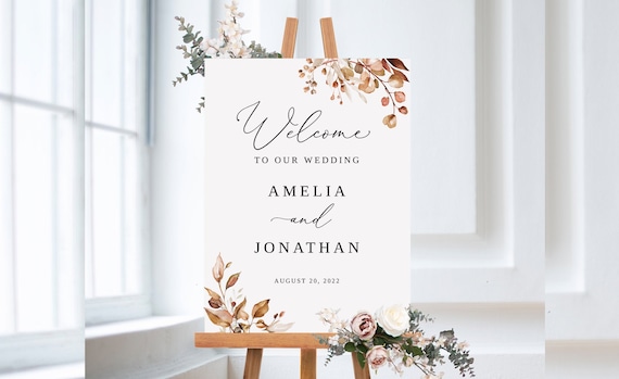 Fall Wedding Welcome Sign Template, Autumn Wedding Welcome Sign, Floral Welcome Sign, Printable Wedding Sign, Templett, #B62