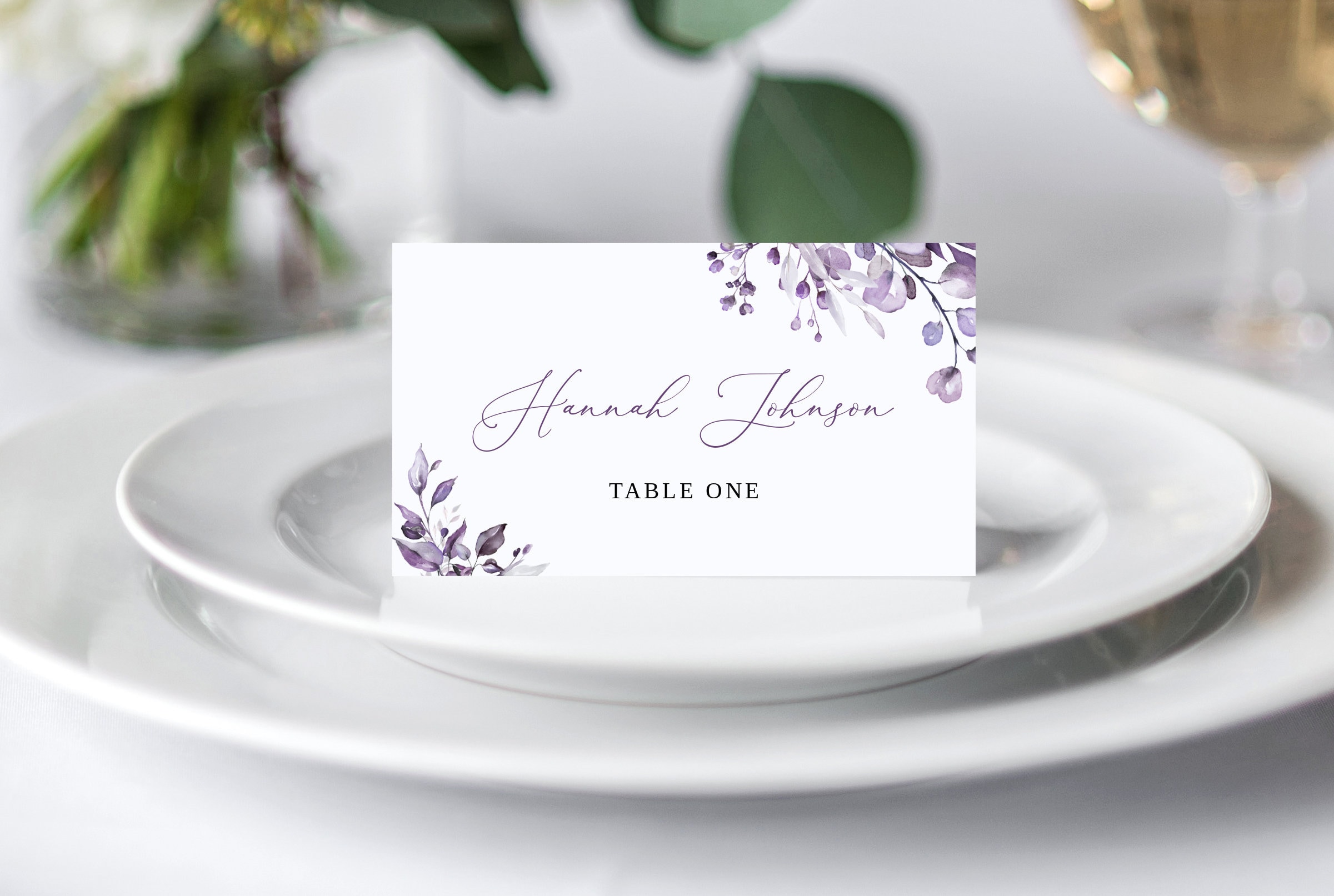 Dusty Purple Wedding Place Card, Lavender Place Card Template, Seating Card, Wedding Name Cards, Printable Name Card, Templett, #B64