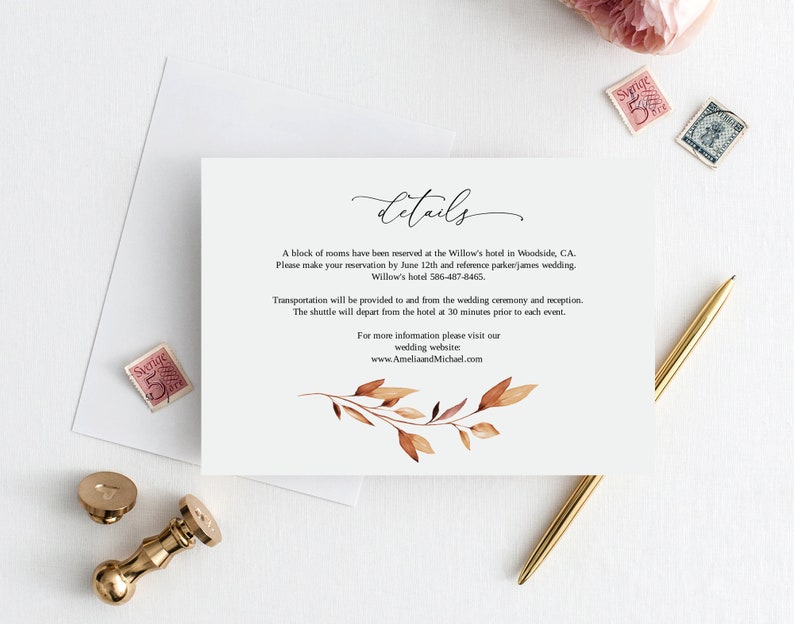 Fall Wedding Accommodation Card