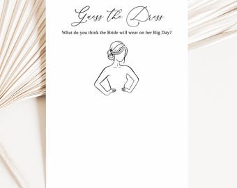 Modern Bridal Shower Guess the Dress Game, Draw the Dress, Instant Download, B55