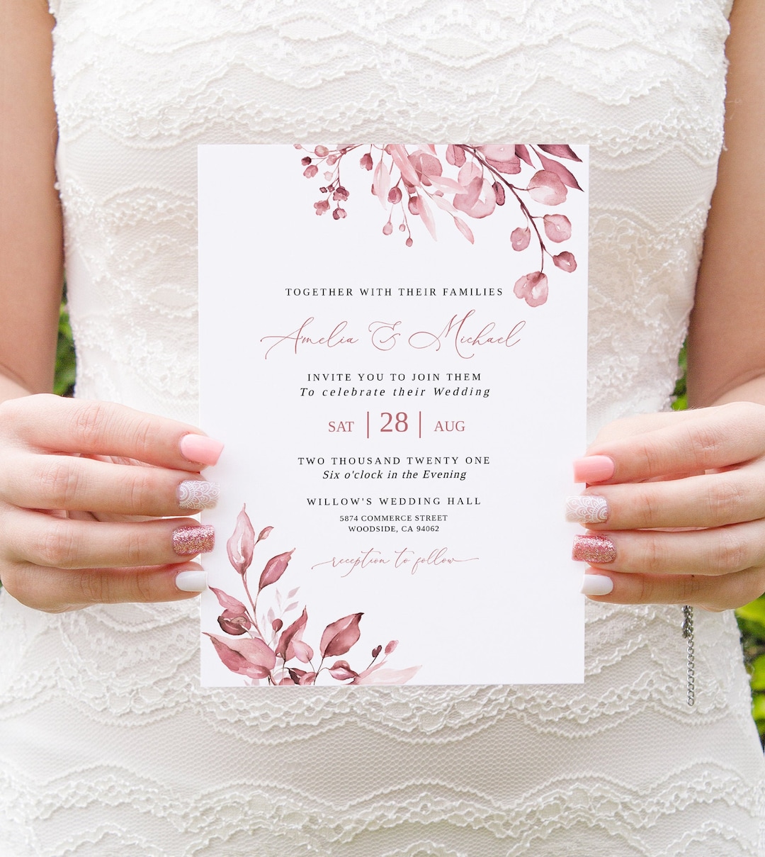 Dusty Rose Wedding Invitation Template Dusty Pink Wedding - Etsy