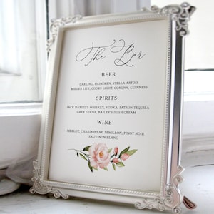 Blush Pink Wedding Bar Sign, The Bar Wedding Sign, Wedding Bar Menu Sign, Wedding Drinks Sign, Editable Template, Templett, #B33