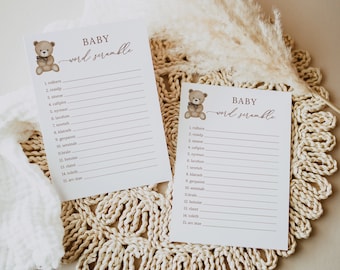 Teddy Bear Baby Shower Word Scramble Game, Editable Template
