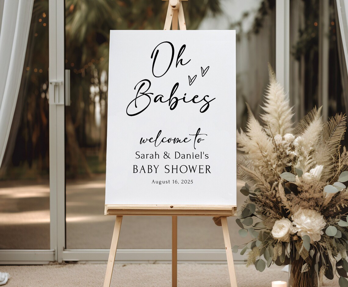 Twins Baby Shower Welcome Sign Oh Babies Welcome Sign Minimalist Baby ...