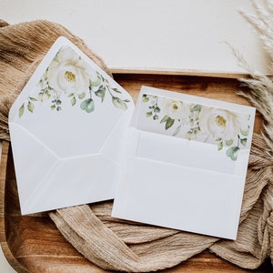 White Floral Wedding Envelope Liner, Printable Envelope Liner Template, White Folwers, #B36