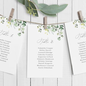 Greenery Wedding Seating Chart Cards Template, Hanging Seat Chart, Wedding Seating Plan, Wedding Seating Board, Templett, #B32