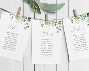 Plantilla de tarjetas de tabla de asientos de boda de vegetación, tabla de asientos colgantes, plan de asientos de boda, tabla de asientos de boda, Templett, #B32