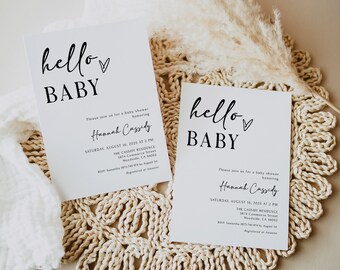Hello Baby Invitation, Modern Baby Shower Invitation, Minimalist Baby Shower Invitation Gender Neutral Baby Shower Invitation Editable B221