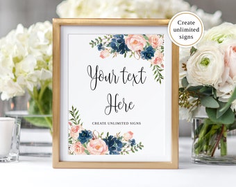 Blush and Navy Wedding Sign Template, Edit Yourself, Custom Wedding Sign, Printable Signs, Editable Wedding Sign, Templett, #B30