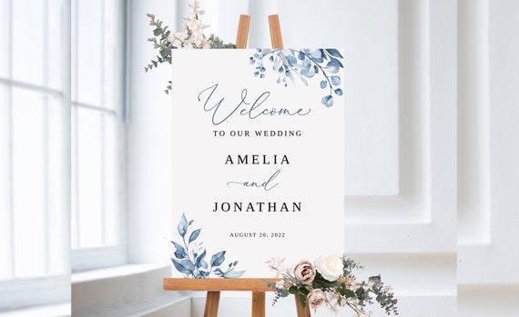 Printable Wedding Sign #B97 Dusty Blue Wedding Welcome Sign Template Templett Blue Floral Wedding Welcome Sign