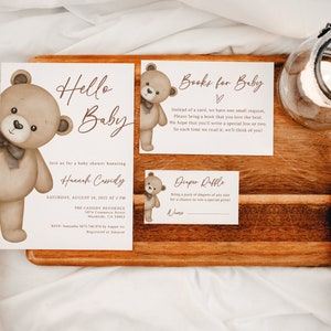 Teddy Bear Baby Shower Invitation Bundle, Hello Baby Gender Neutral Shower We Can Bearly Wait Books for Baby Diaper Raffle Tickets B207