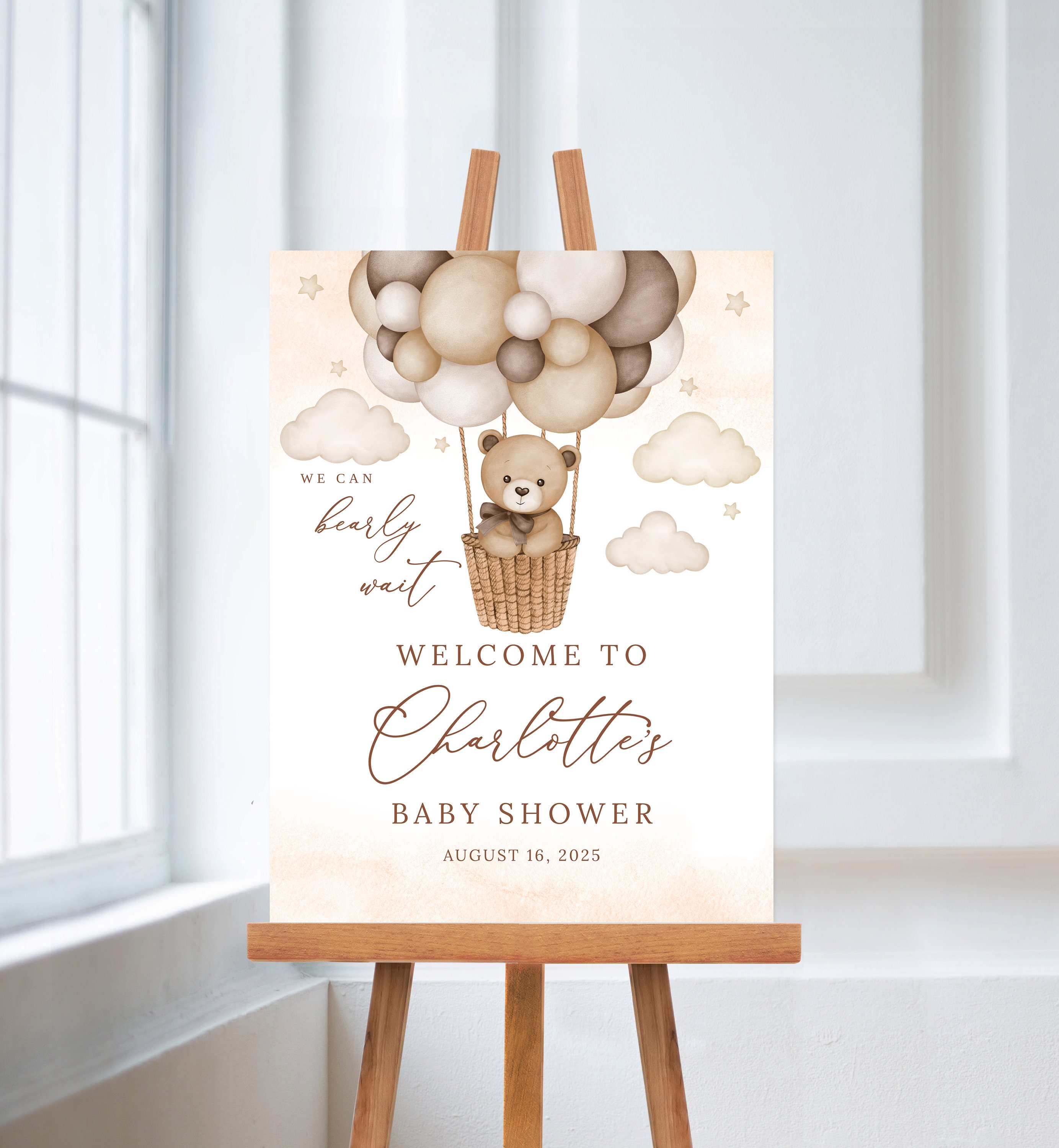 Editable Teddy Bear Hot Air Balloon Baby Shower Welcome Sign We Can ...
