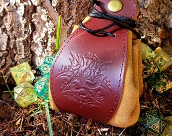 Red-Tan Dragon Leather Dice Bags - Satchel of holding - Genuine and Faux