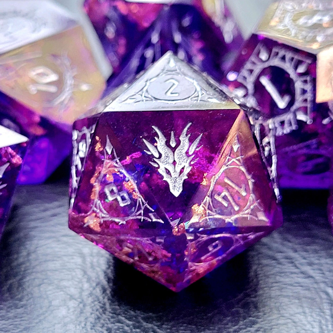 Soul of Amethyst Dragon Dice Set Dnd Polyhedral Sharp Edge Resin Dragon
