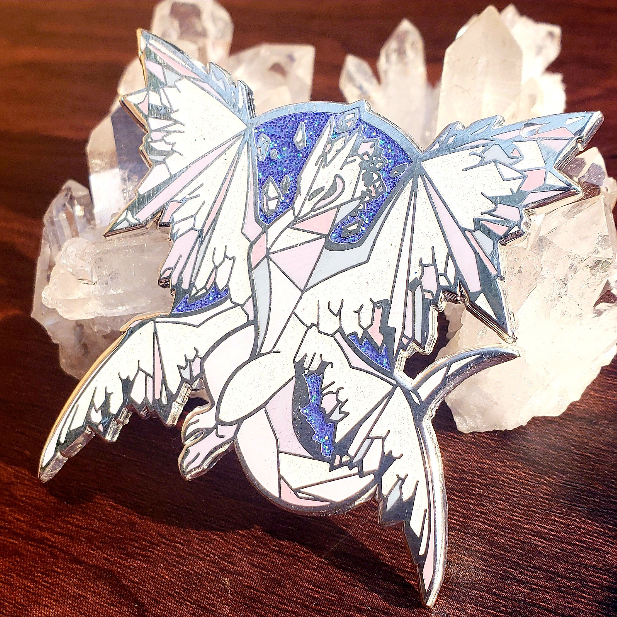 Quartz/Rose Quartz Dragon Enamel Pin