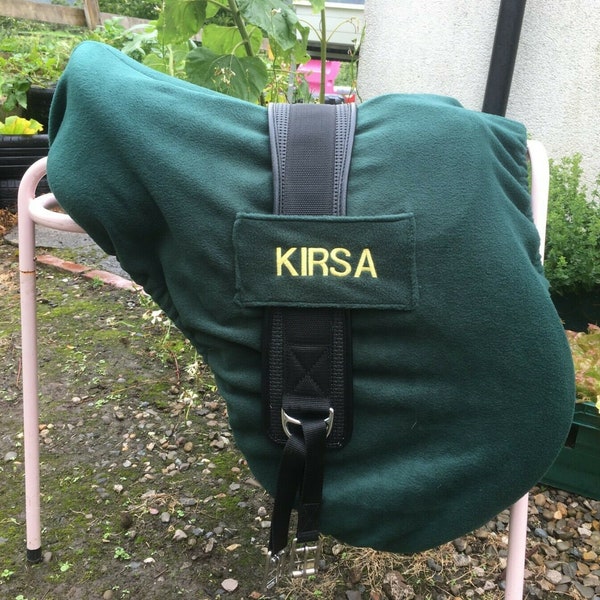 Personalised Embroidered SADDLE COVER + Girth Loops GP or Dressage - Huge Range Of Colours
