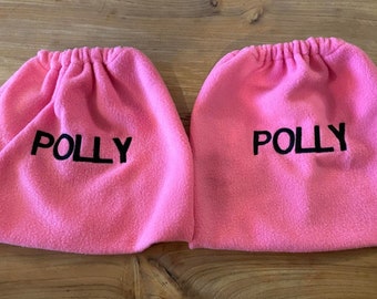 Pair of Personalised EMBROIDERED Fleece STIRRUP COVERS Many Colours