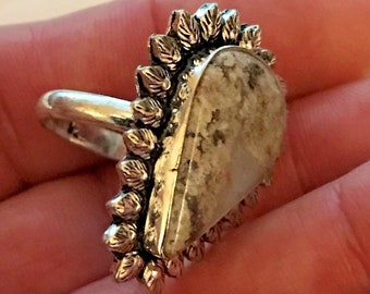 Gorgeous Ladies Dendrite Opal Gemstone 925 Sterling Silver Ring-Size 9 1/4