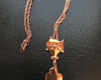 BEAUTIFUL Handcrafted Antique Kitty Cat Pendant With 21" Chain