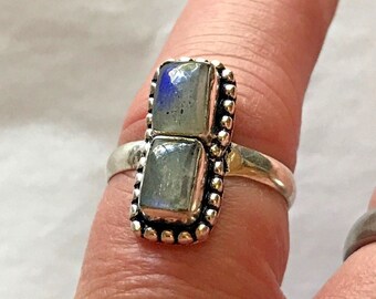 Nice Ladies-Girls 925 Sterling Silver Natural Labradorite Gemstone Ring-Size 9.5