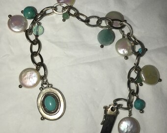 VINTAGE Bracelet / 925 Silver And Turquoise-With Other Uknown Stones
