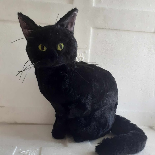 realistic black plush cat