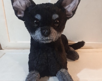 ハンドメイド* ぬいぐるみ*チワワ*白×黒 愛犬のぬいぐるみ - チワワお座り＆伏せポーズ - 『Fumu Fumu Bear
